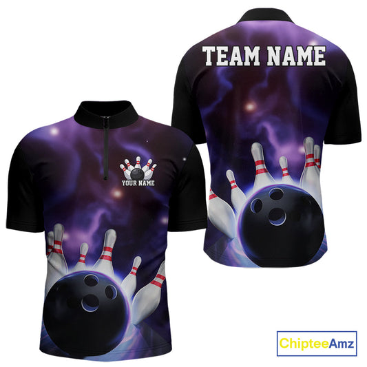 Custom Galaxy Bowling Quarter-Zip Shirts For Men, Cosmic Bowling Team Jerseys IPHW9503