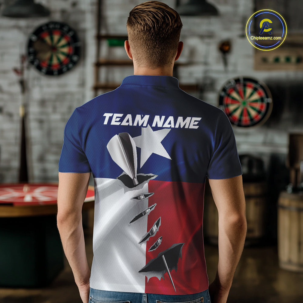 Custom Texas Flag Silver Dart Steel Tip Dart Men Polo Shirt, Texas Dart Team Jerseys IPHW9876
