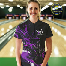 Load image into Gallery viewer, Custom Black And Purple Camo Flame Bowling Team Women Quarter-Zip Shirts, Bowling Jerseys IPHW9879