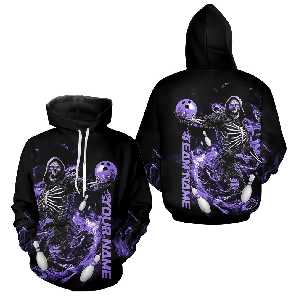 Custom Black And Purple Skeleton Bowling Men And Women Hoodie Shirt, Skull Bowling TournaMen And Woment Shirt IPHW8412