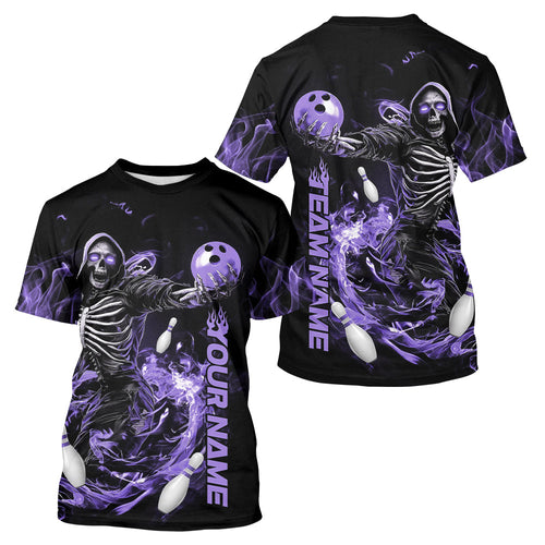 Custom Black And Purple Skeleton Bowling Men T-Shirts Shirt, Skull Bowling Tournament IPHW8412