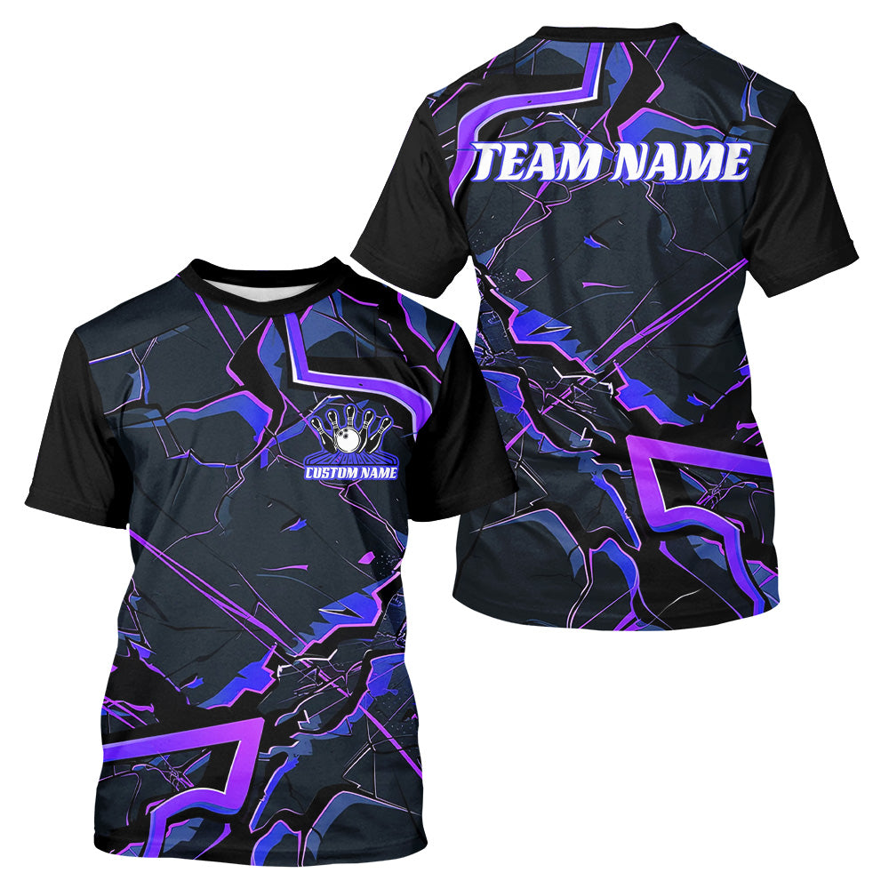Blue And Purple Custom Bowling Team T-Shirts For Men, Bowling Tournament Outfits IPHW6469