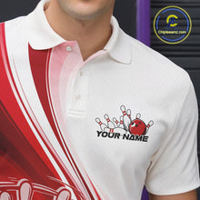 Load image into Gallery viewer, Custom White And Red Classic Retro Style Men Polo Bowling Tournament Shirt IPHW11323