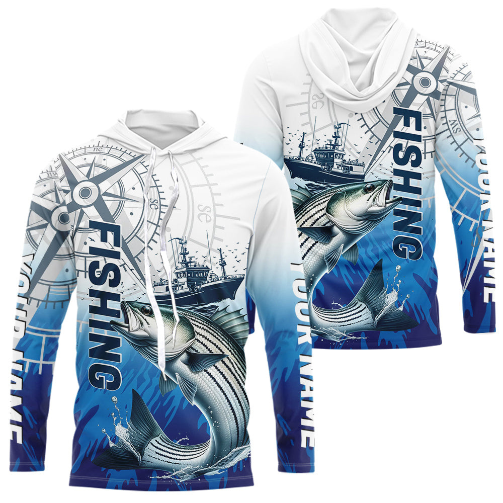 Custom Striped Bass Fishing Saltwater Long Sleeve Hooded Performance Shirts IPHW9156