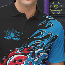 Load image into Gallery viewer, Custom Blue And Red Flame Skull Bowling Polo Shirt For Men, Halloween Bowling Jersey IPHW9888