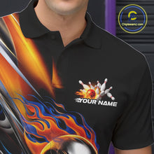 Load image into Gallery viewer, Custom Fire Flame Metal Skull Bowling Men Polo Shirt, Halloween Bowler Outfits IPHW9891