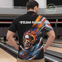 Load image into Gallery viewer, Custom Fire Flame Metal Skull Bowling Men Quarter-Zip Shirt, Halloween Bowler Outfits IPHW9891