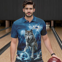 Load image into Gallery viewer, Blue Thunder Lightning Custom Wolf Bowling Polo Shirts For Men, Wolf Bowling Team Shirt IPHW8424