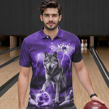 Load image into Gallery viewer, Purple Thunder Lightning Custom Wolf Bowling Polo Shirts For Men, Wolf Bowling Team Shirt IPHW8426