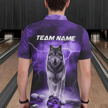 Load image into Gallery viewer, Purple Thunder Lightning Custom Wolf Bowling Polo Shirts For Men, Wolf Bowling Team Shirt IPHW8426