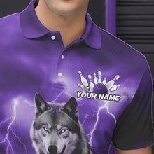 Load image into Gallery viewer, Purple Thunder Lightning Custom Wolf Bowling Polo Shirts For Men, Wolf Bowling Team Shirt IPHW8426