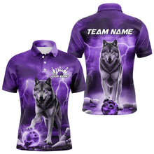 Load image into Gallery viewer, Purple Thunder Lightning Custom Wolf Bowling Polo Shirts For Men, Wolf Bowling Team Shirt IPHW8426