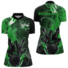 Load image into Gallery viewer, Black And Green Custom Flame Bowling Womens Quarter-Zip Shirts, Fire Bowling League Shirt IPHW8632