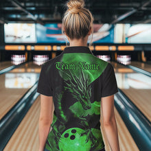 Load image into Gallery viewer, Black And Green Custom Dragon Bowling Polo Shirts For Women, Dragon Bowling League Shirt IPHW8644
