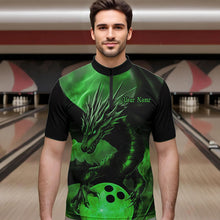 Load image into Gallery viewer, Black And Green Custom Dragon Bowling Quarter-Zip Shirts For Men, Dragon Bowling League Shirt IPHW8644