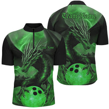Load image into Gallery viewer, Black And Green Custom Dragon Bowling Quarter-Zip Shirts For Men, Dragon Bowling League Shirt IPHW8644