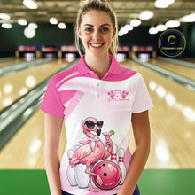 Load image into Gallery viewer, Sassy Classy Flamingo Custom Women Bowling Polo Shirt, Elegant Ladies Bowling Shirt IPHW11027