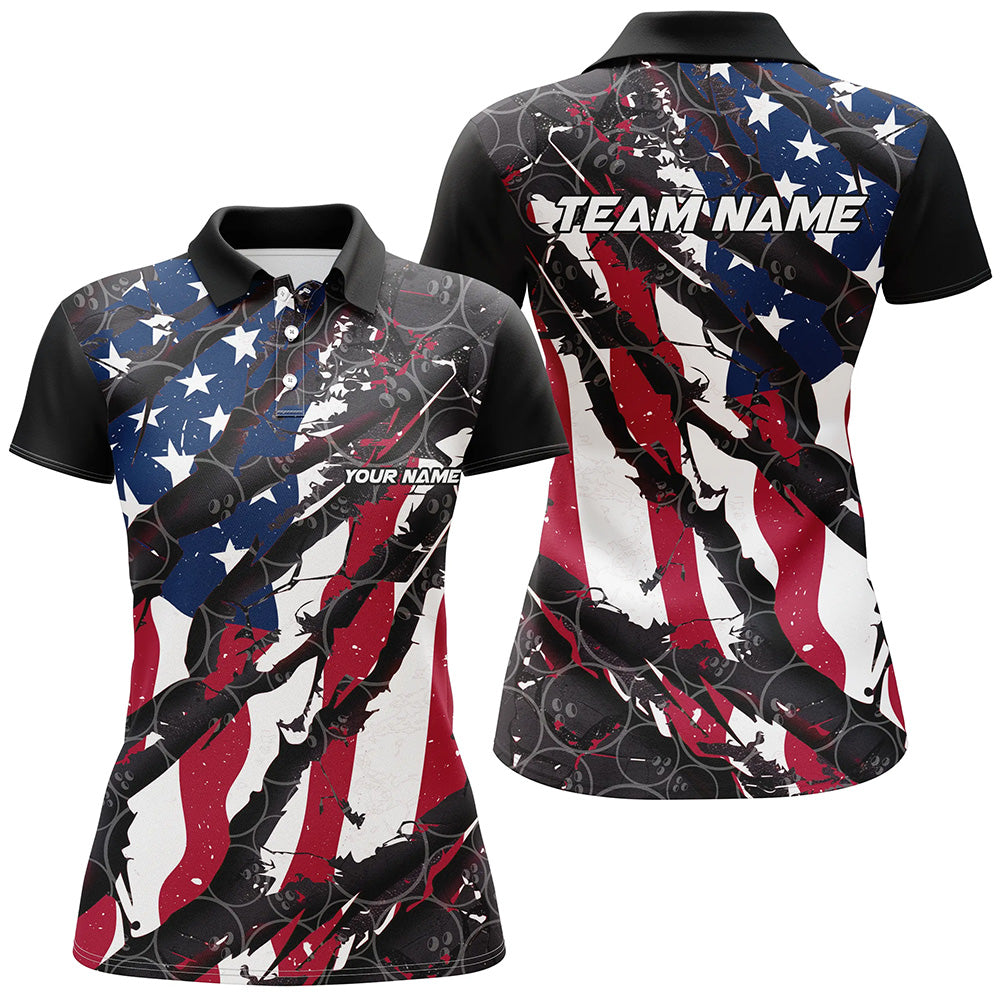 American Flag Custom Bowling Team Shirts For Women, Patriotic Bowling Team Jerseys IPHW6485