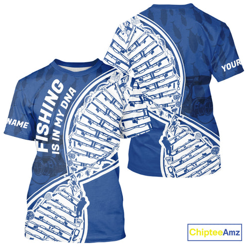 Blue And White Fishing Is In My DNA Custom Fishing T-Shirts, Fishing Tools DNA IPHW9172