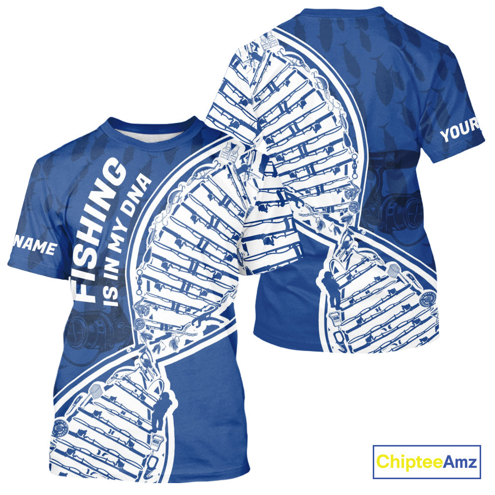 Blue And White Fishing Is In My DNA Custom Fishing T-Shirts, Fishing Tools DNA IPHW9172