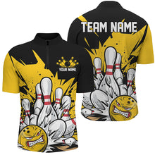 Load image into Gallery viewer, Black And Yellow Custom Funny Bowling Shirts For Men, Angry Bowling Ball Bowling Team Uniform IPHW7532