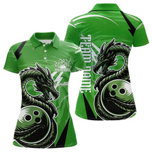 Load image into Gallery viewer, Custom Black And Green Thunder Lightning Dragon Bowling Jerseys Bowling Womens Polo Shirts IPHW8660