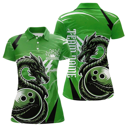 Custom Black And Green Thunder Lightning Dragon Bowling Jerseys Bowling Womens Polo Shirts IPHW8660