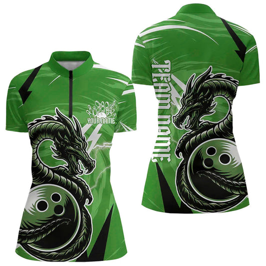 Custom Black And Green Thunder Lightning Dragon Bowling Jerseys Womens Quarter-Zip Shirts IPHW8660