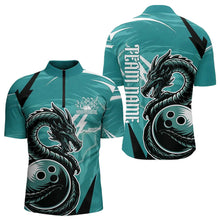 Load image into Gallery viewer, Custom Black And Blue Thunder Lightning Dragon Bowling Jerseys Bowling Quarter-Zip Shirts For Men IPHW8661
