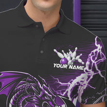 Load image into Gallery viewer, Custom Black And Purple Thunder Lightning Dragon Bowling  Polo Shirts For Men, Bowlers Outfits IPHW8664