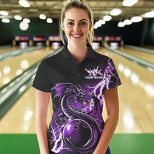 Load image into Gallery viewer, Custom Black And Purple Thunder Lightning Dragon Bowling  Womens Polo Shirt, Bowlers Outfit IPHW8664