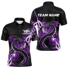 Load image into Gallery viewer, Custom Black And Purple Thunder Lightning Dragon Bowling  Polo Shirts For Men, Bowlers Outfits IPHW8664