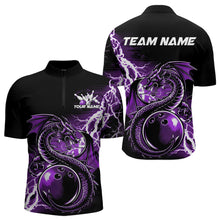 Load image into Gallery viewer, Custom Black And Purple Thunder Lightning Dragon Bowling  Quarter-Zip Shirts For Men, Bowlers Outfit IPHW8664