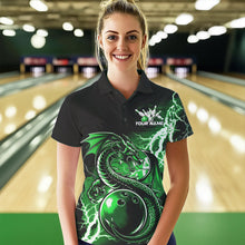Load image into Gallery viewer, Custom Black And Green Thunder Lightning Dragon Bowling  Womens Polo Shirt, Bowlers Outfits IPHW8665
