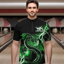 Load image into Gallery viewer, Custom Black And Green Thunder Lightning Dragon Bowling  Quarter-Zip Shirts For Men, Bowlers Outfits IPHW8665