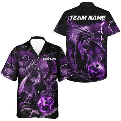 Black And Purple Thunder Lightning Custom Dragon Bowling Kid Hawaiian Shirts, Bowling Uniform IPHW7992