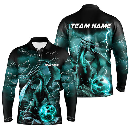 Black And Blue Thunder Lightning Custom Dragon Bowling Team Shirts For Men, Bowling Uniform IPHW7994