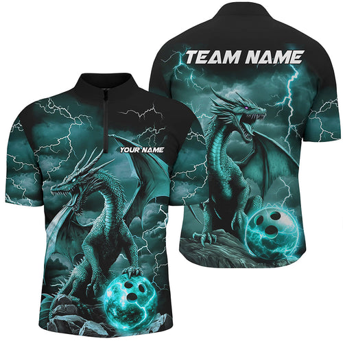 Black And Blue Thunder Lightning Custom Dragon Bowling Team Shirts For Men, Bowling Uniform IPHW7994