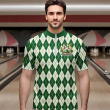 Load image into Gallery viewer, Custom St Patricks Day Argyle Bowling Quarter-Zip Shirts For Men, Saint Paddys Day Team Outfits IPHW8682