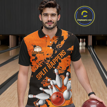 Split Happens Funny Unisex Orange Strike Bowling Shirts For Bowling Team, Bowling Apparel IPHW6171