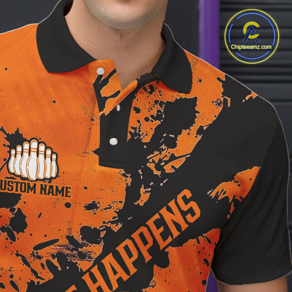 Split Happens Funny Unisex Orange Strike Bowling Shirts For Bowling Team, Bowling Apparel IPHW6171
