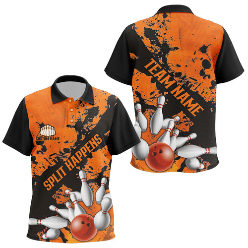 Split Happens Funny Orange Strike Bowling Kid Polo Shirts For Team, Bowling Apparel IPHW6171