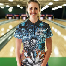 Load image into Gallery viewer, Custom Rock Style Skull Bowling Quarter-Zip Shirts For Women, Funny Skeleton Bowlers Outfit IPHW8934