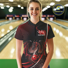 Load image into Gallery viewer, Custom Blue Dragon Bowling Jerseys, Mystical Bowling Team Uniform Women Quarter-Zip Shirt IPHW9537