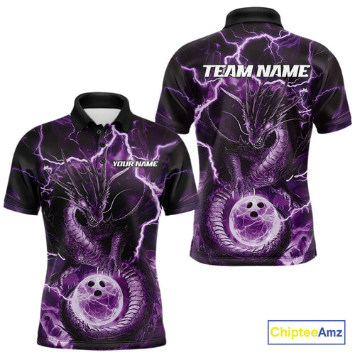 Custom Purple Thunder Lightning Dragon Bowling Polo Shirts For Men, Team Uniform IPHW9758