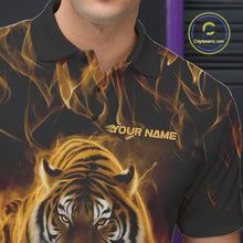 Load image into Gallery viewer, Custom Yellow Flame Tiger Bowling Polo Shirts For Men, Tiger Bowling Team Shirt IPHW9763
