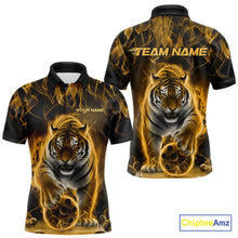 Load image into Gallery viewer, Custom Yellow Flame Tiger Bowling Polo Shirts For Men, Tiger Bowling Team Shirt IPHW9763