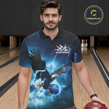 Load image into Gallery viewer, Custom Blue Thunder Lightning Eagle Bowling Men Polo Shirts, Eagle Bowling Team Jerseys IPHW10146