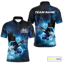 Load image into Gallery viewer, Custom Blue Thunder Lightning Eagle Bowling Men Polo Shirts, Eagle Bowling Team Jerseys IPHW10146