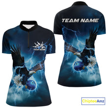 Load image into Gallery viewer, Custom Blue Thunder Lightning Eagle Women Bowling Shirts, Eagle Bowling Team Jerseys IPHW10146
